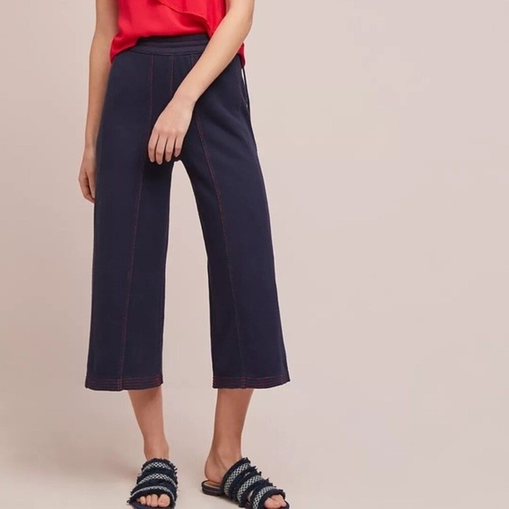 Anthropologie Saturday Sunday Muse Wide-Leg Navy Blue Terry Pants Size Small
